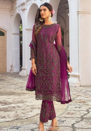 Picture of Net Dark Olive Green Straight Cut Salwar Kameez