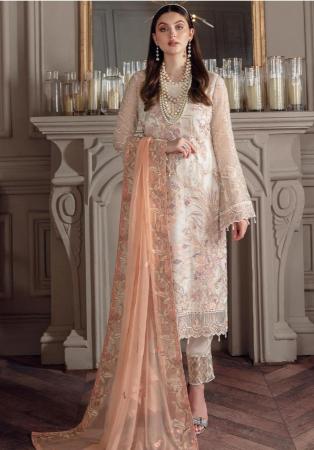 Picture of Stunning Georgette Beige Straight Cut Salwar Kameez