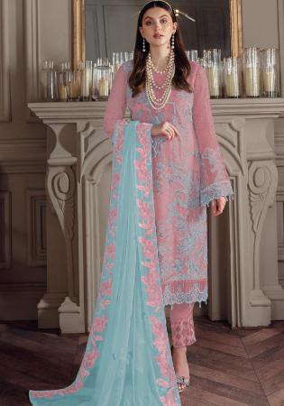 Picture of Georgette Light Slate Grey Straight Cut Salwar Kameez