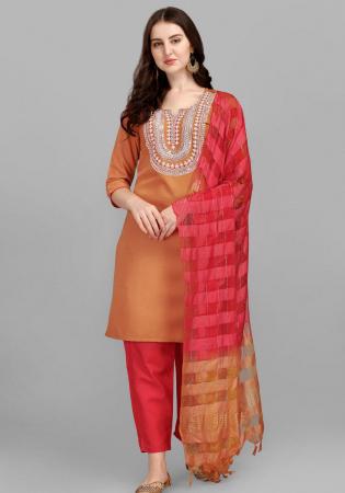 Picture of Wonderful Cotton Indian Red Readymade Salwar Kameez