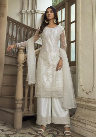 Picture of Graceful Net White Straight Cut Salwar Kameez