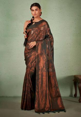 Picture of Beautiful Silk Dark Olive Green Saree