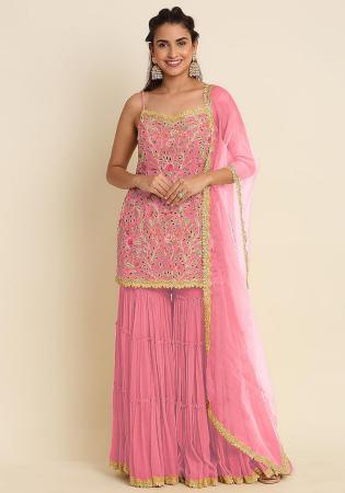 Picture of Georgette Pale Violet Red Straight Cut Salwar Kameez