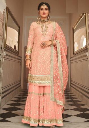 Picture of Georgette Light Salmon Straight Cut Salwar Kameez