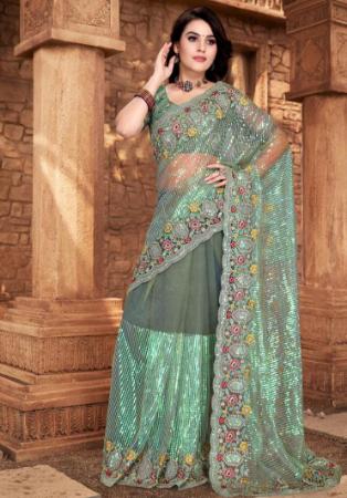 Picture of Alluring Net Dim Gray Saree