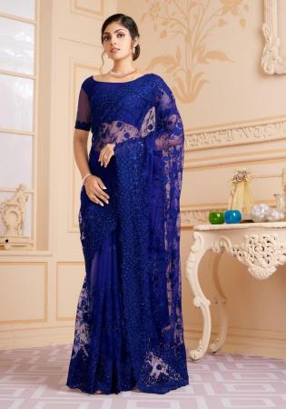 Picture of Sublime Net Midnight Blue Saree