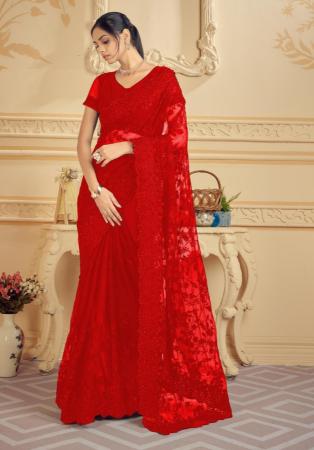 Picture of Resplendent Net Dark Red Saree