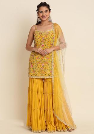 Picture of Georgette Golden Rod Straight Cut Salwar Kameez