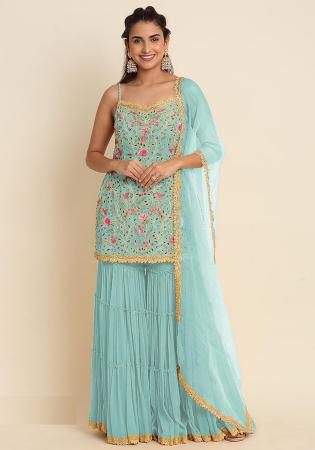 Picture of Georgette Cadet Blue Straight Cut Salwar Kameez