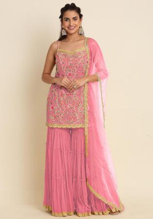 Picture of Georgette Pale Violet Red Straight Cut Salwar Kameez