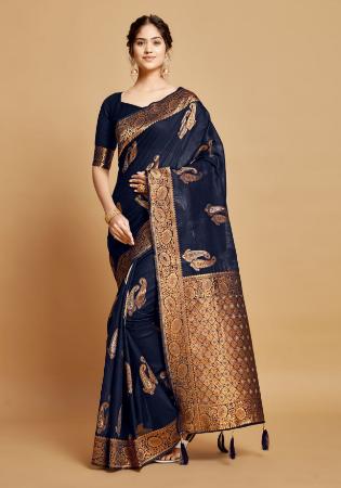 Picture of Pleasing Linen Navy Blue Saree