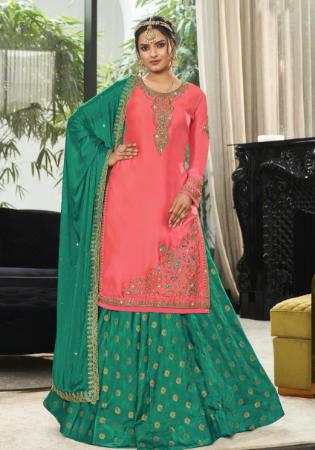 Picture of Georgette Light Coral Straight Cut Salwar Kameez