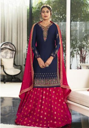 Picture of Georgette Navy Blue Straight Cut Salwar Kameez