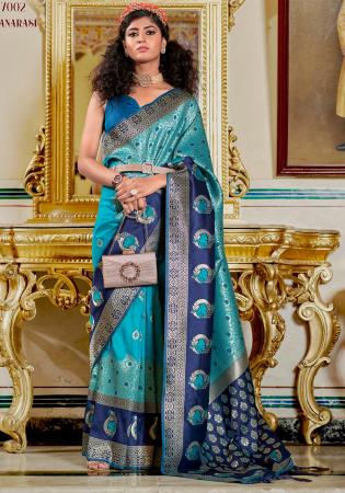 Picture of Beautiful Silk Cadet Blue Saree