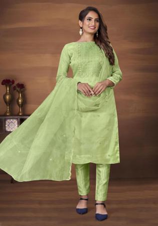 Picture of Organza Dark Khaki Straight Cut Salwar Kameez