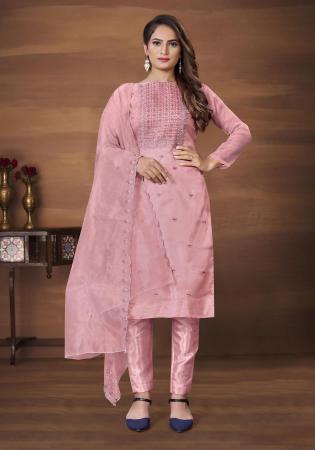 Picture of Exquisite Organza Pink Straight Cut Salwar Kameez