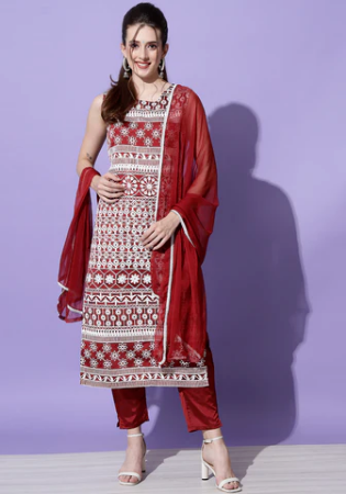 Picture of Radiant Silk Indian Red Readymade Salwar Kameez