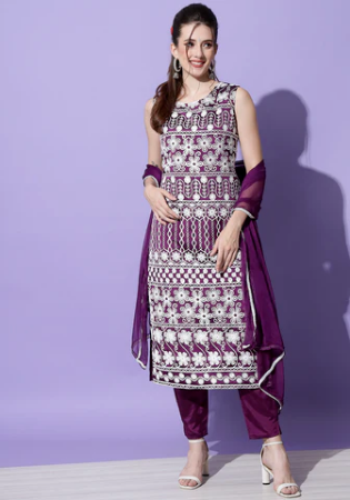 Picture of Fine Silk Saddle Brown Readymade Salwar Kameez