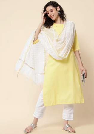 Picture of Cotton Pale Golden Rod Readymade Salwar Kameez