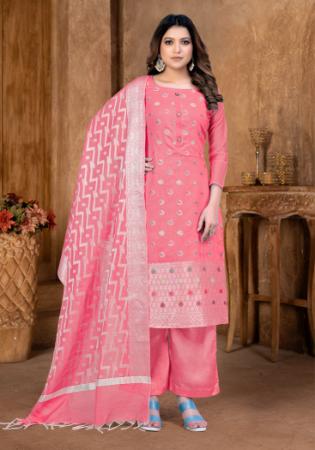 Picture of Silk Pale Violet Red Straight Cut Salwar Kameez