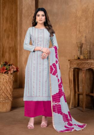 Picture of Cotton Light Steel Blue Straight Cut Salwar Kameez