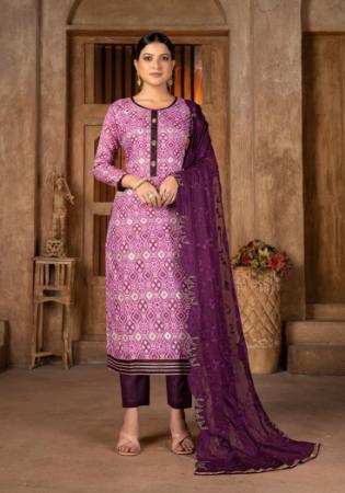 Picture of Cotton Pale Violet Red Straight Cut Salwar Kameez