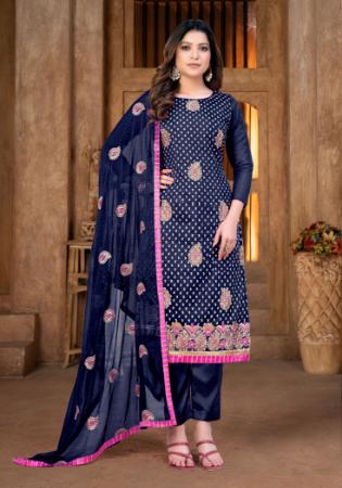 Picture of Cotton Dark Slate Grey Straight Cut Salwar Kameez