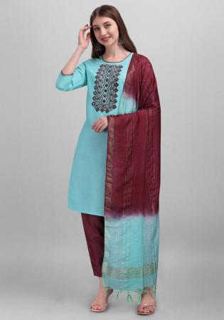 Picture of Cotton Light Steel Blue Readymade Salwar Kameez