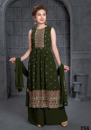 Picture of Georgette Dark Olive Green Kids Salwar Kameez