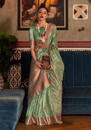 Picture of Well Formed Silk Dark Sea Green Saree