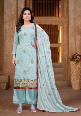 Picture of Silk Light Steel Blue Straight Cut Salwar Kameez