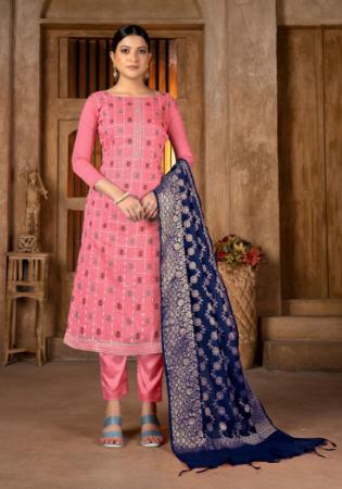 Picture of Silk Pale Violet Red Straight Cut Salwar Kameez