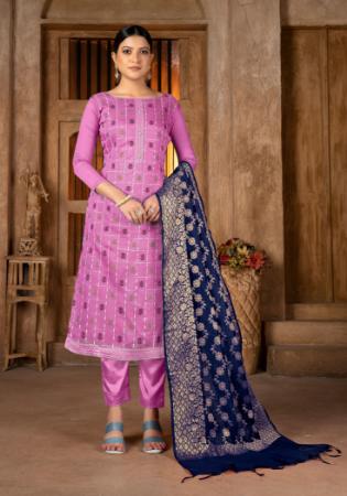 Picture of Well Formed Silk Orchid Straight Cut Salwar Kameez