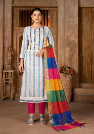 Picture of Cotton Light Steel Blue Straight Cut Salwar Kameez