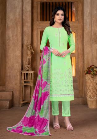 Picture of Cotton Light Green Straight Cut Salwar Kameez