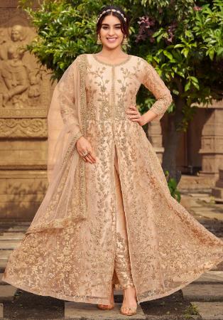 Picture of Ideal Net Peach Puff Anarkali Salwar Kameez