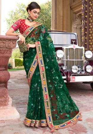 Picture of Lovely Silk Dark Green Saree