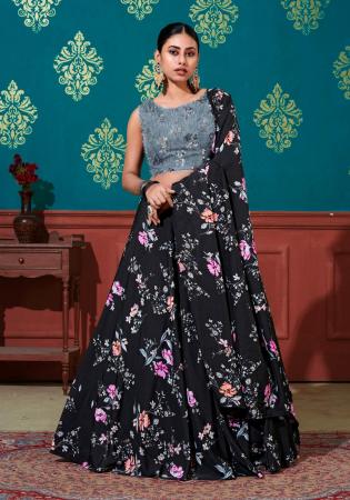 Picture of Pleasing Cotton Black Lehenga Choli