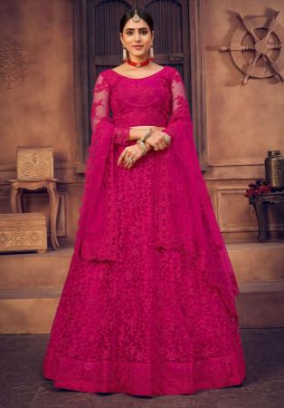 Picture of Fascinating Net Medium Violet Red Lehenga Choli