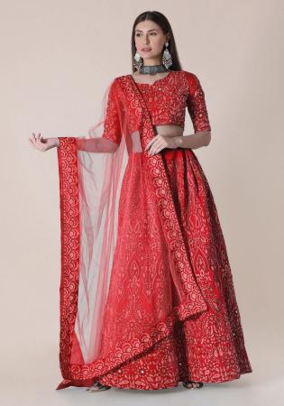 Picture of Wonderful Silk Fire Brick Lehenga Choli