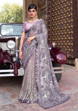 Picture of Superb Net Dark Grey Saree