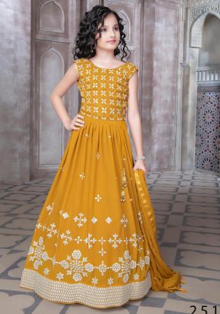 Picture of Beauteous Georgette Golden Rod Readymade Lehenga Choli