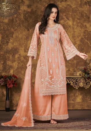 Picture of Beauteous Net Burly Wood Straight Cut Salwar Kameez