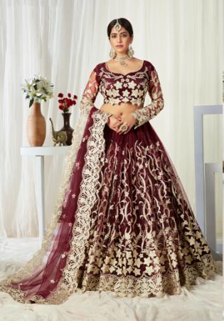 Picture of Fascinating Net Saddle Brown Lehenga Choli