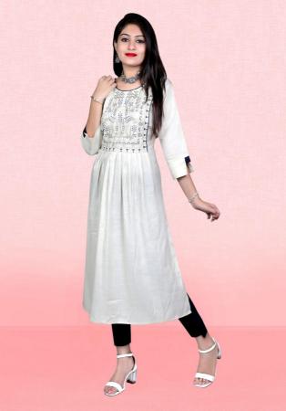 Picture of Fascinating Rayon White Kurtis & Tunic