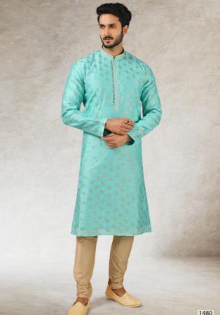 Picture of Excellent Silk Medium Aqua Marine Kurtas