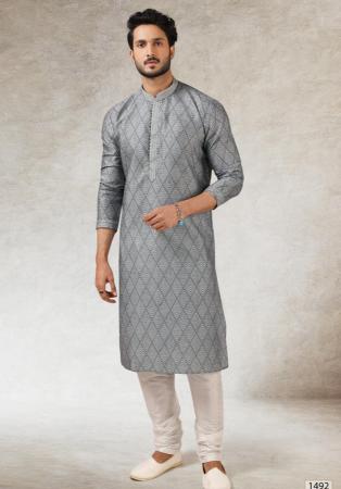 Picture of Stunning Silk Light Slate Grey Kurtas