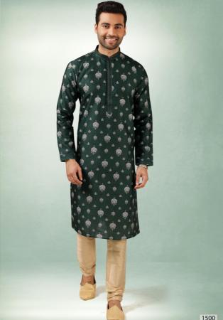 Picture of Graceful Silk Dark Olive Green Kurtas