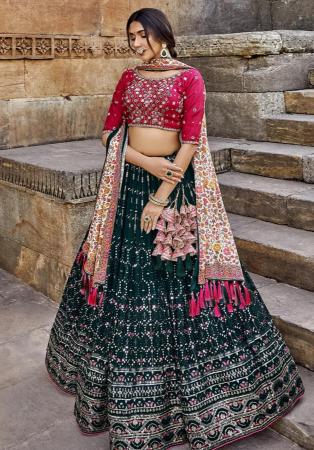 Picture of Statuesque Georgette Dark Green Lehenga Choli