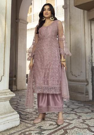 Picture of Wonderful Net Rosy Brown Straight Cut Salwar Kameez